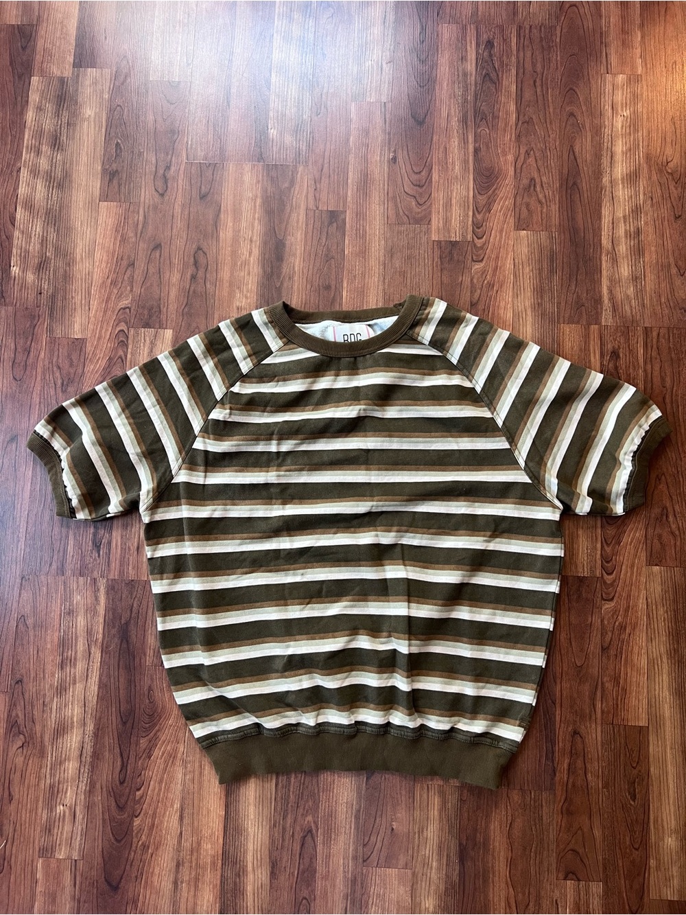 BDG Urban Outfitters Olive & Cream Striped Crewneck Sweater